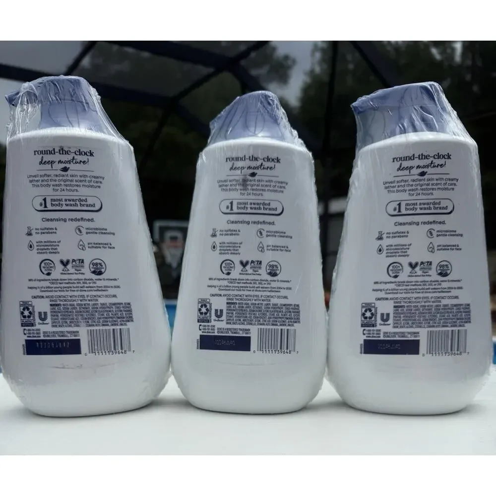 (3) Dove Body Wash Deep Moisture with Pump For Dry Skin Moisturizing 30.6oz Ea